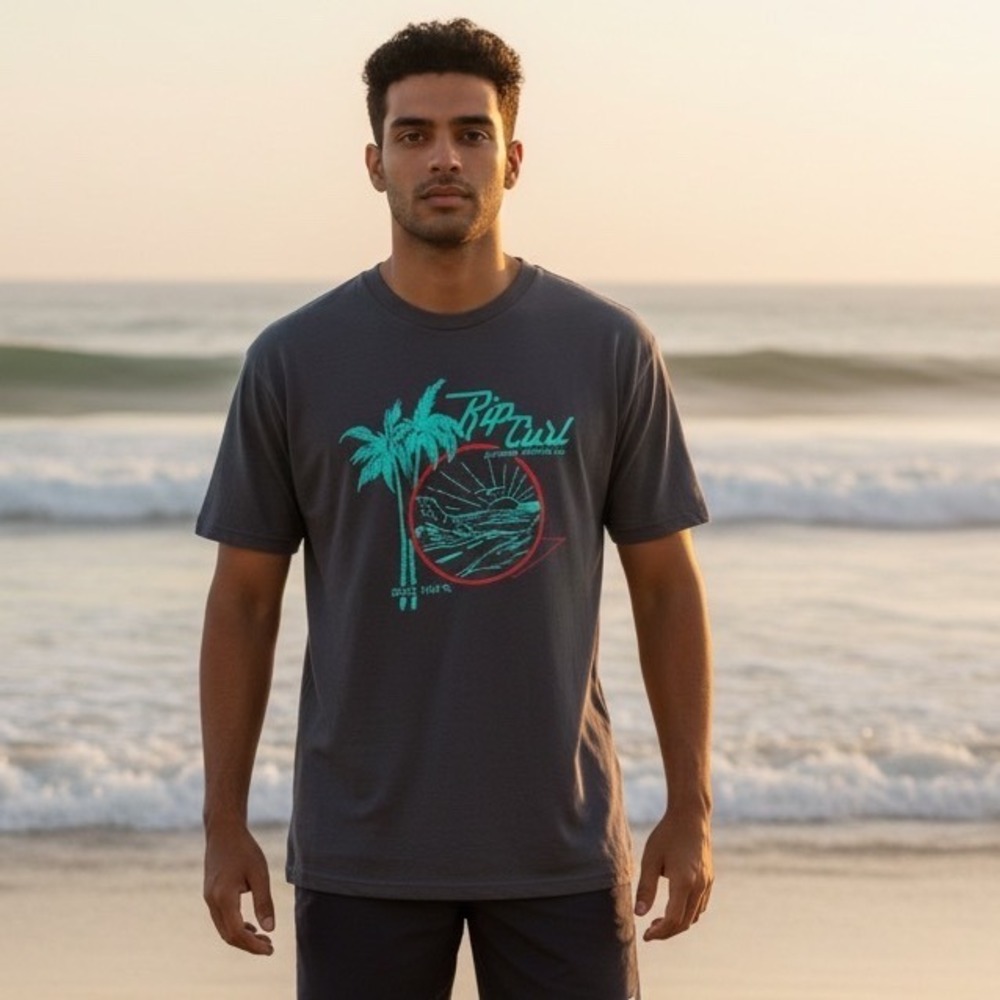 Rip Curl Mens Landscape Premium Tee Charcoal Grey Graphic T-Shirt Large New